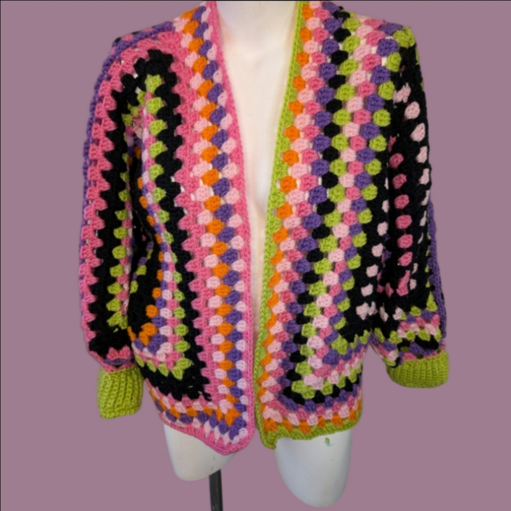 Hand Crafted Colorful Crochet Cottagecore Bohemian Crop Sweater  Size M